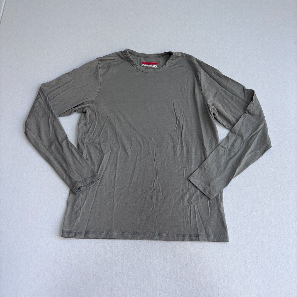 Karbon 100% Merino Wool Long Sleeve Crew Neck T Shirt Mens M Gray Hike Ski Camp